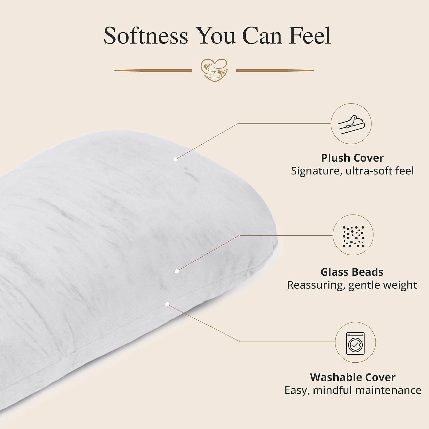 Weighted Pillow for Adults 6.5Lbs | 41" X 12" | Sleep Better & Feel Calm | Weighted Body Pillow for Stress Relief | Sleeping Hugging Pillows for Adults | Gift Women | Side Sleeping