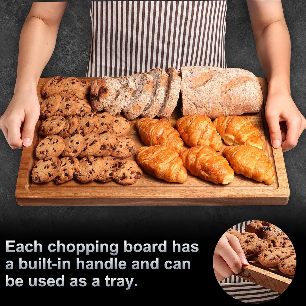 Wood Cutting Boards Set of 3 for Kitchen, Large Wooden Cutting Board with Juice Groove, Charcuterie Board, Chopping Board for Meat, Cheese, Fruits, and Vegetables