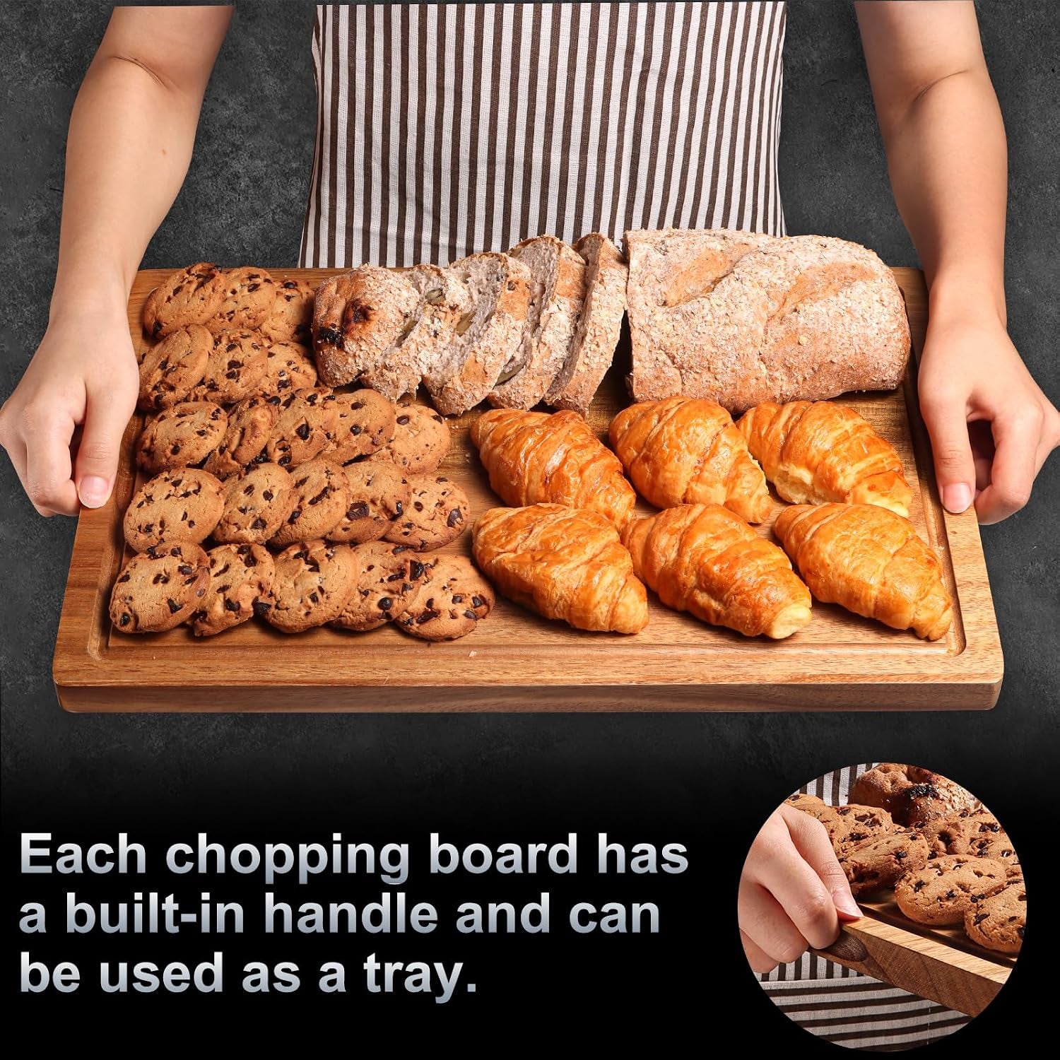 Wood Cutting Boards Set of 3 for Kitchen, Large Wooden Cutting Board with Juice Groove, Charcuterie Board, Chopping Board for Meat, Cheese, Fruits, and Vegetables