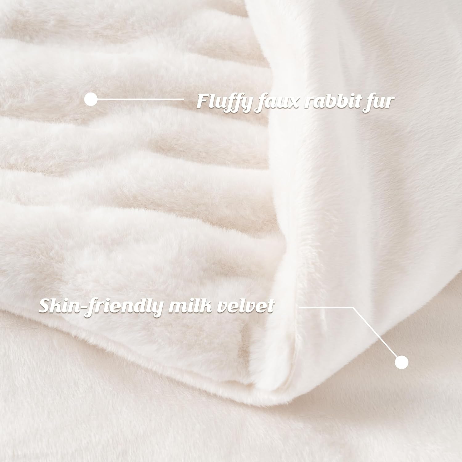 Battilo White Faux Rabbit Fur Throw Blanket, Luxury Plush Ruched Cream Fur Blanket for Sofa Couch, Thick Warm Fluffy Mink Blanket for Bed Chair Sofa 50"X60"(Cream)