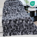 Double Sided Ruched Faux Rabbit Fur Throw Blanket for Couch, Ultra Soft Fluffy Mink Blanket, Plush Cozy Home Decor Throw Gifts for Women & Men, 50"X60", Tiedyedarkgrey