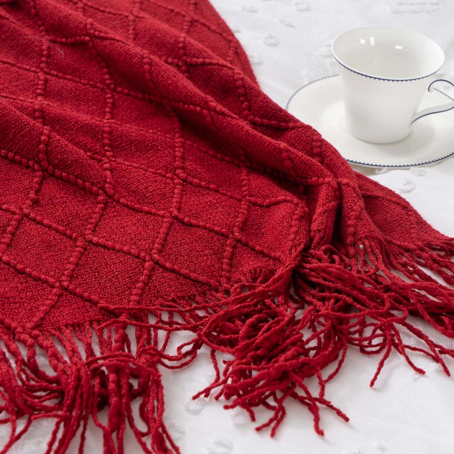 Christmas Decor Red Throw Blanket for Couch, Boho Bed Throws for Foot of Bed, Decorative Red Throws for Sofa Living Room, 50"X60"