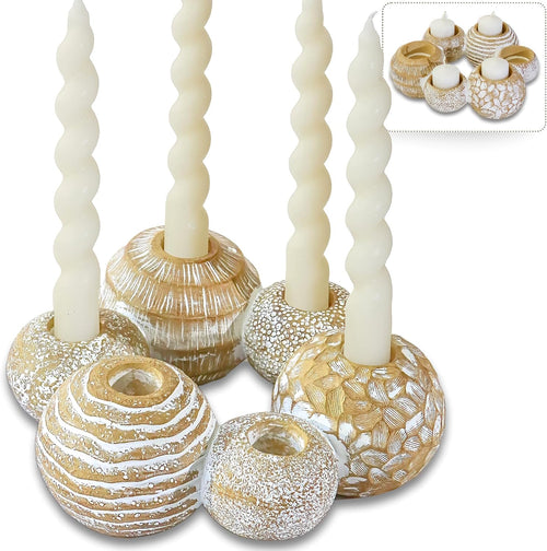 2-In-1 Gold Candle Holder Centerpiece for 6 Candles – Tealight & Taper Candle Holder, Gold Table Decor for Dining Room, Coffee Table, Boho, Rustic or Modern Home Decor
