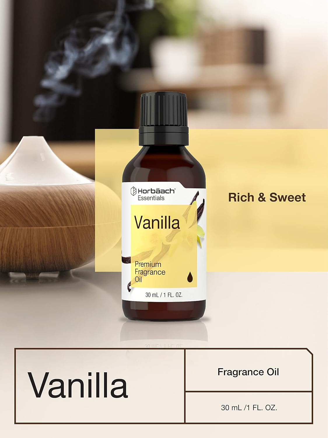 Horbaach Vanilla Fragrance Oil | 1 Fl Oz | for Candle, Perfume, Soap Making, Diffusers & Aromatherapy
