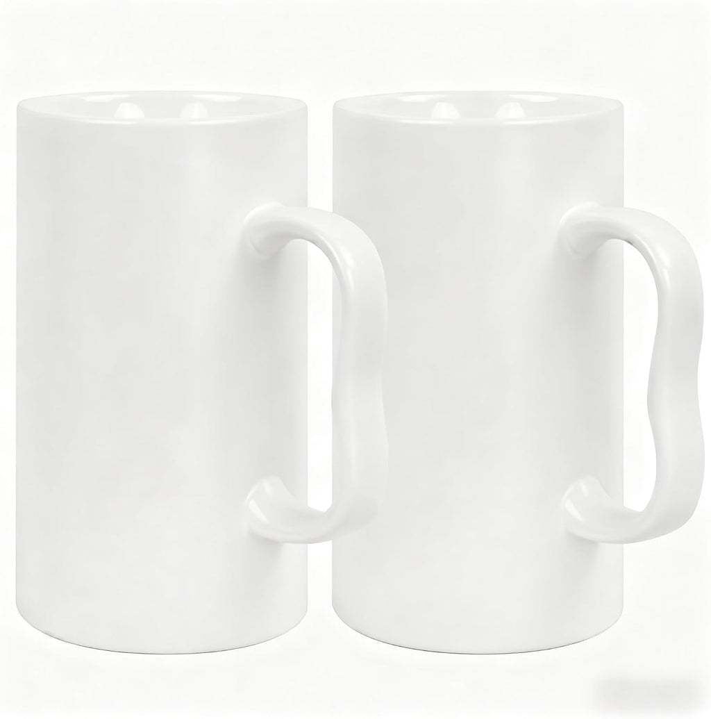 20 Oz Large Ceramic Coffee Mugs,Tall Latte Cups with Big M Handle,600Ml Oversized Bulk Beer Cappuccino,Espresso XL Porcelain Cup Set of 2 for Men and Women Gifts White