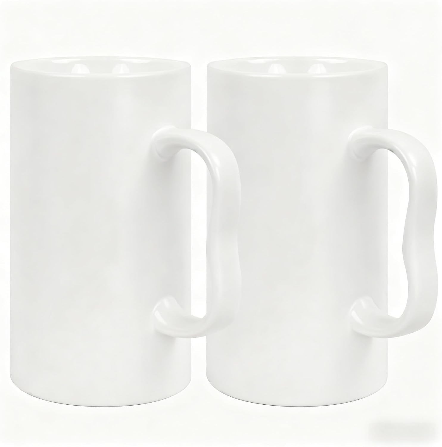 20 Oz Large Ceramic Coffee Mugs,Tall Latte Cups with Big M Handle,600Ml Oversized Bulk Beer Cappuccino,Espresso XL Porcelain Cup Set of 2 for Men and Women Gifts White