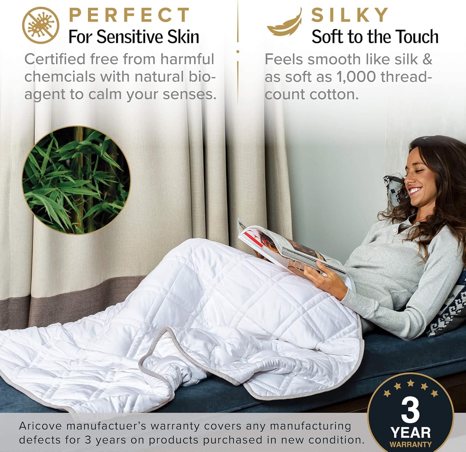 Weighted Blanket for Kids and Adults, 5 Lbs, Small Weighted Blanket for Travel/Home, Soft Bamboo Viscose, 36X48 Inches, Machine Washable, White