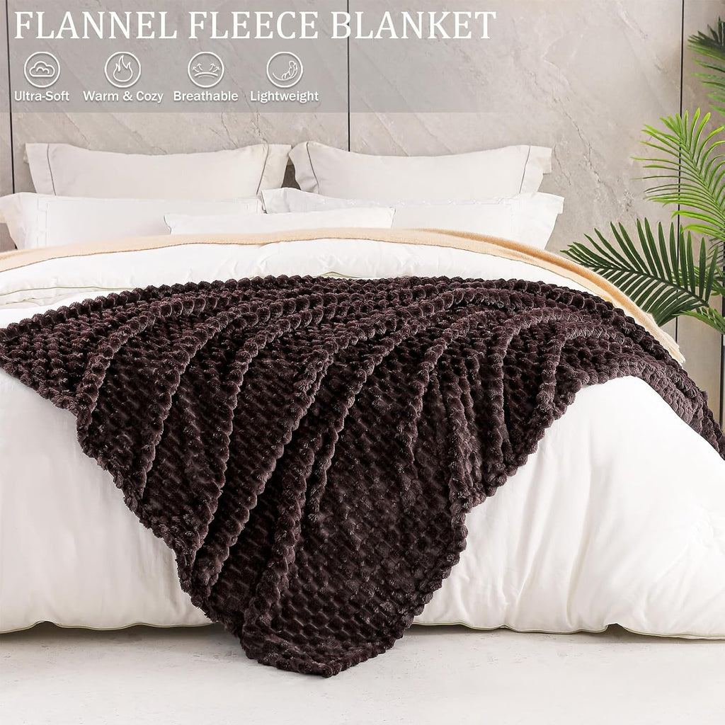 3D Fleece Twin Size Blanket for Bed, Coffee | Extra Soft Fuzzy Plush Lightweight Bed Blankets, Cozy Fluffy Decorative Blankets for All Seasons, 60X80 Inches