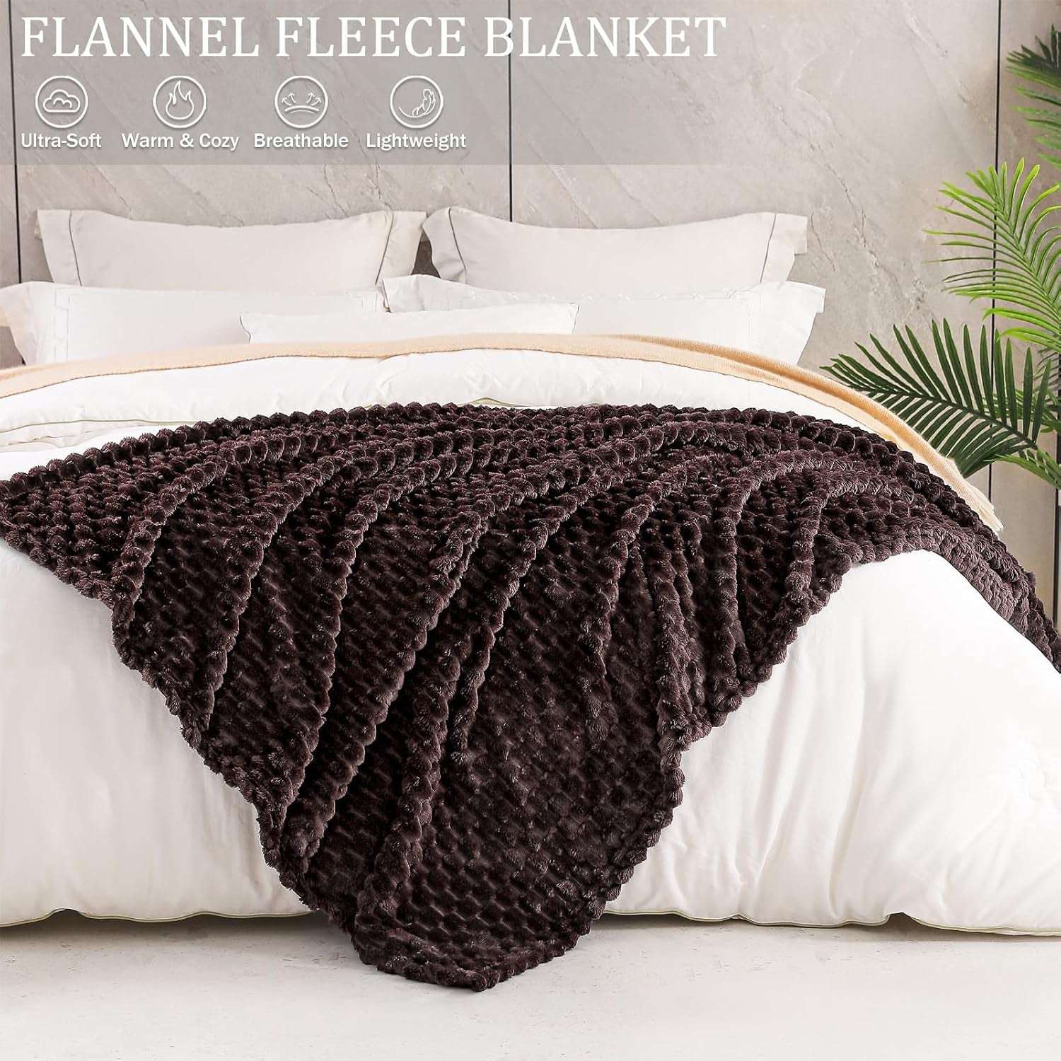 3D Fleece Twin Size Blanket for Bed, Coffee | Extra Soft Fuzzy Plush Lightweight Bed Blankets, Cozy Fluffy Decorative Blankets for All Seasons, 60X80 Inches