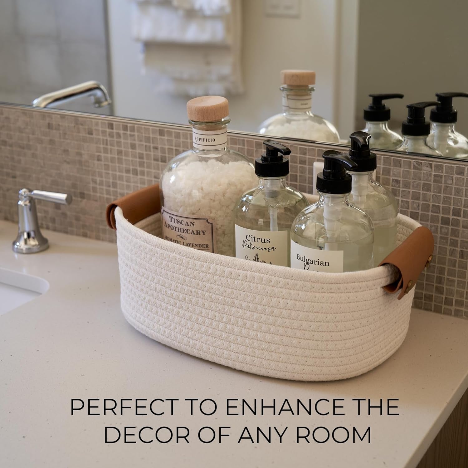 Beautiful Storage Basket Set of 5 - Sturdy Cotton Rope Baskets for Shelves Are Perfect for Organizing Your Home - Quality Storage Bins Easily Fit with Any Nursery or Bedroom Decor