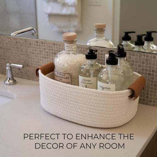 Beautiful Storage Basket Set of 5 - Sturdy Cotton Rope Baskets for Shelves Are Perfect for Organizing Your Home - Quality Storage Bins Easily Fit with Any Nursery or Bedroom Decor