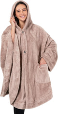 Hooded Blanket Poncho for Women, Wearable Sherpa Fleece Wrap with Pockets, Cozy Shawl Gift for Mom Grandma Wife