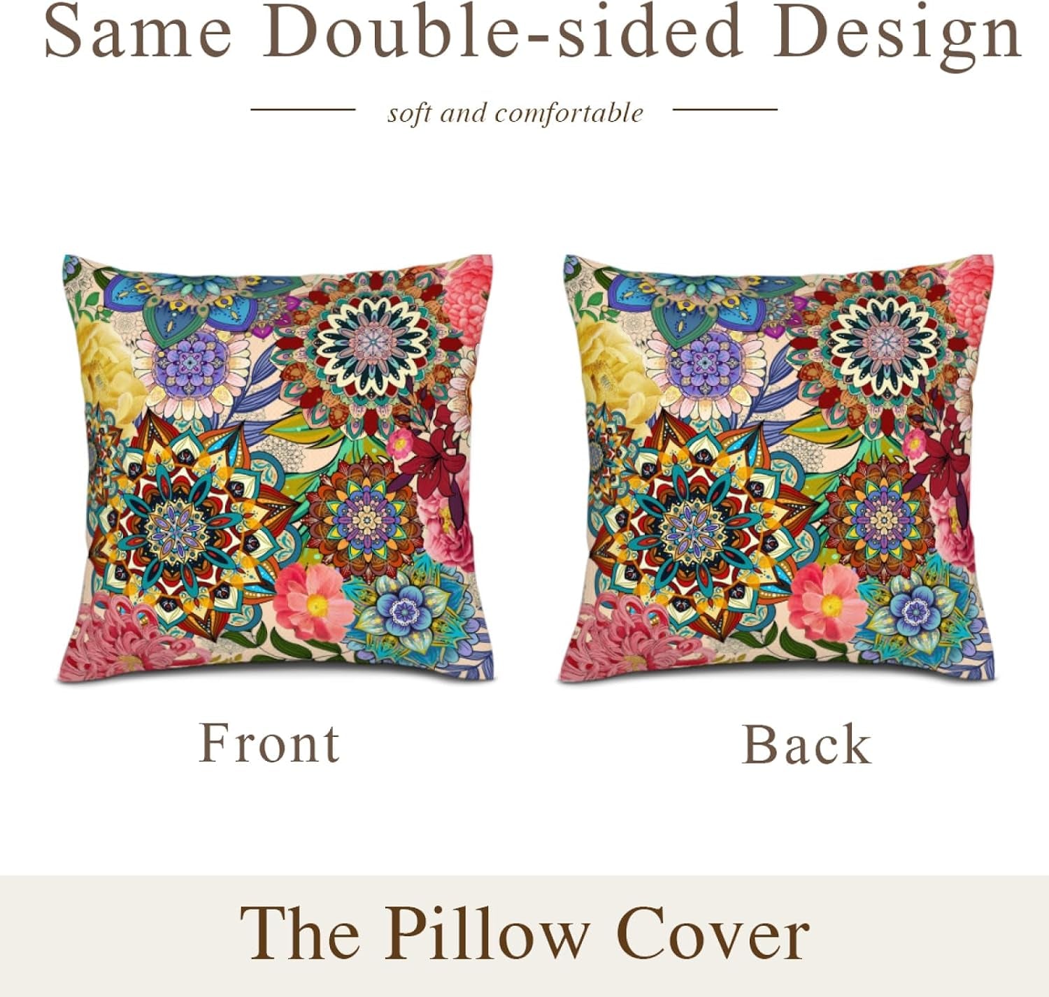 Boho Floral Throw Pillow Covers for Couch 18X18, Colorful Decorative Pillow Cases Aesthetic Set of 2,Outdoor Cushion Covers for Sofa Bed Chair Home Decor