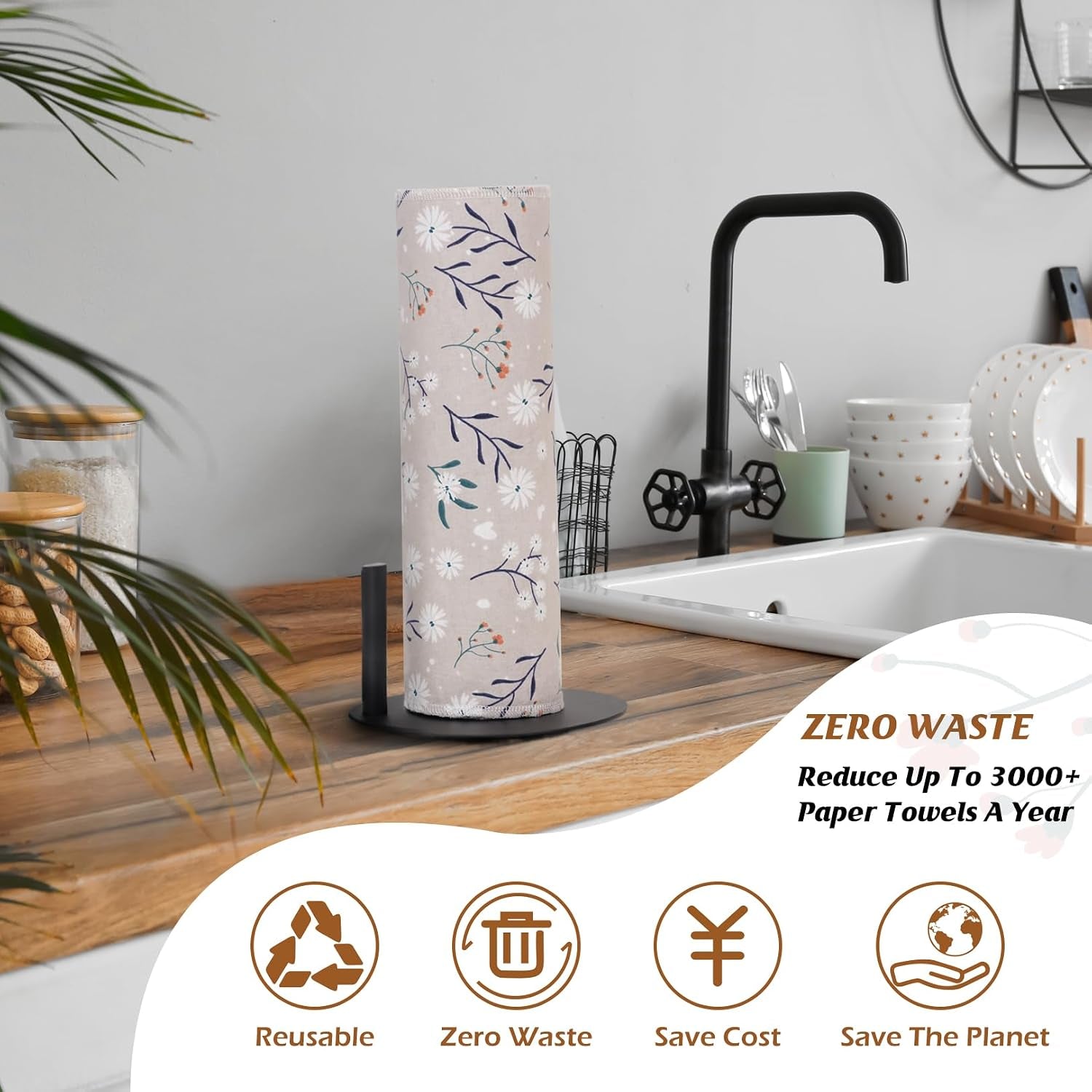 Paper Towels Washable Roll: 25Pack Cotton Cloth Paper Towels 11.8X11.8In Absorbent Soft Flannel Paperless Towels Alternative for Kitchen Reusable Napkins Zero Waste (Flower, Large)