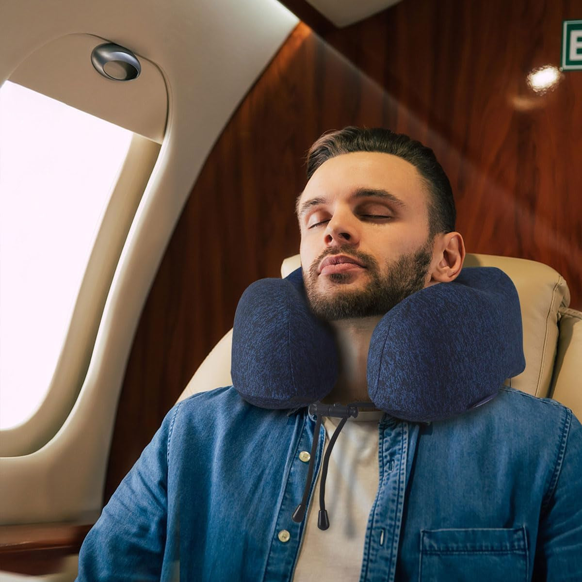 Neck Pillow for Traveling, Upgraded Travel Neck Pillow for Airplane 100% Pure Memory Foam Travel Pillow for Flight Headrest Sleep, Portable Plane Accessories, Blue