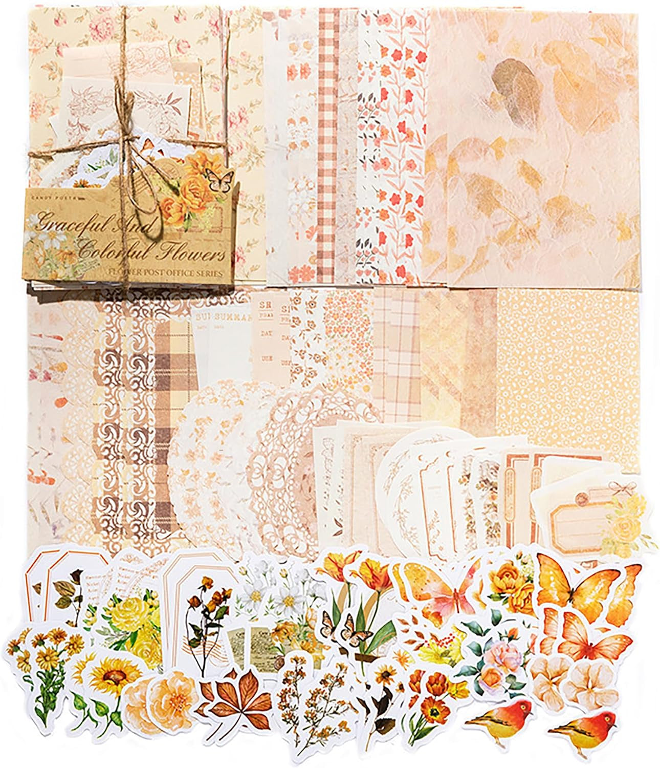 100Pcs Vintage Floral Scrapbook Paper Journaling Stickers Assorted Set, Material Paper Memo Junk Journal Supplies for Bullet Journaling Retro Crafts Planner Collage Card Album