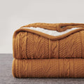 Acrylic Cable Knit Sherpa Throw Blanket - Thick, Soft, Big, Cozy Burnt Orange Knitted Fleece Blankets for Couch, Sofa, Bed - Large 60 X 80 Inches Coverlet All Season
