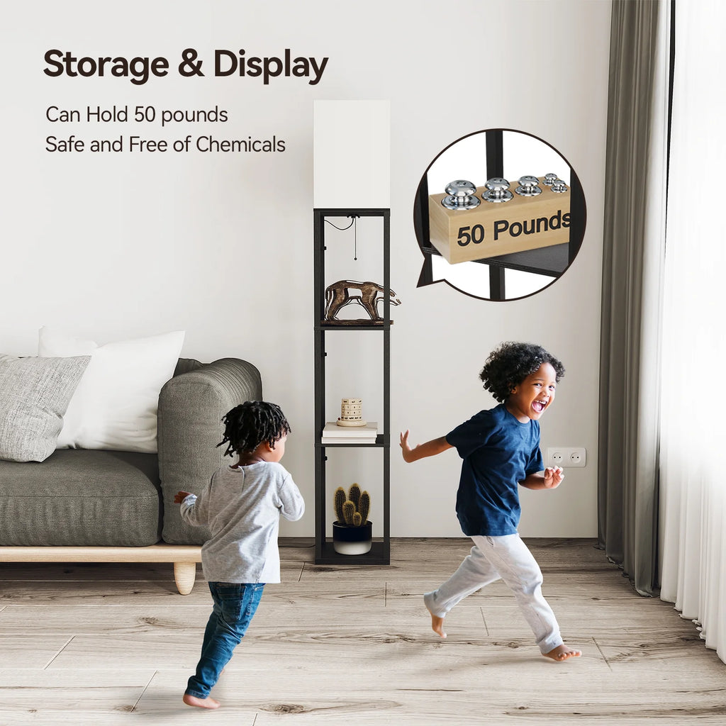 63'' Floor Lamps with Shelves, Home Standing Lamp, Include 1000 Lumens Lighting Bulbs, Shelf Floor Lamp, Black Floor Lamps for Living Room, Bedroom, Lamp with Storage Dustproof, UL Certified