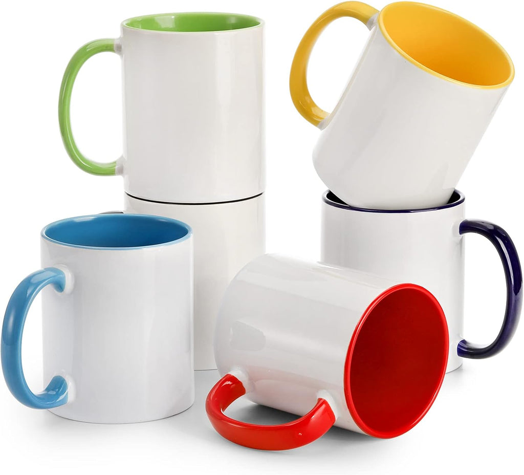 6 Packs Porcelain Sublimation Mugs, 12 OZ Blank Drinking Cups with Handles, DIY Coated Ceramic Coffee Mug Sets for Cappuccino, Tea, Milk, Latte, Hot Cocoa, Microwave and Dishwasher Safe