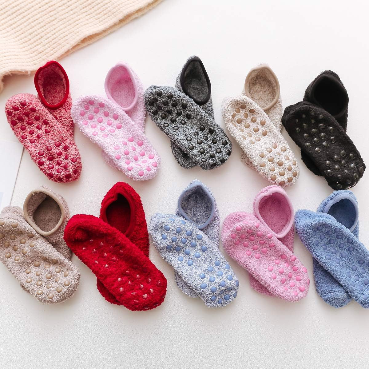 Cozy Winter Fuzzy Women Socks Grip Slippers Fluffy House Non Skid Microfiber Socks