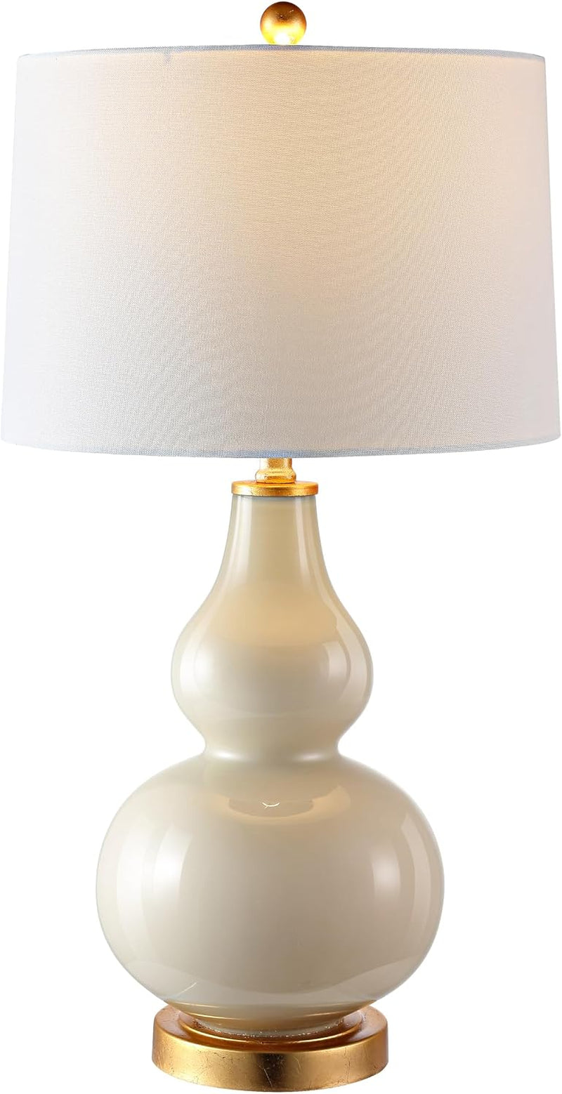 SAFAVIEH Lighting Collection – Karlen Set of 2 Cream & Gold Leaf Double Gourd Glass Table Lamps, Modern Contemporary Design, LED Bulbs Included (TBL4223A-SET2)