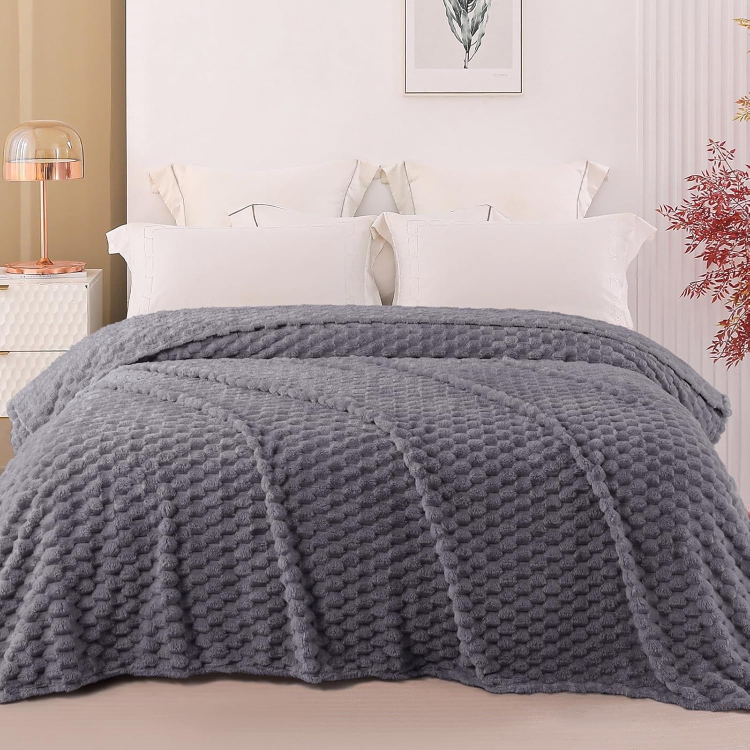 3D Fleece Twin Size Blanket for Bed, Dark Grey | Extra Soft Fuzzy Plush Lightweight Bed Blankets, Cozy Fluffy Decorative Blankets for All Seasons, 60X80 Inches
