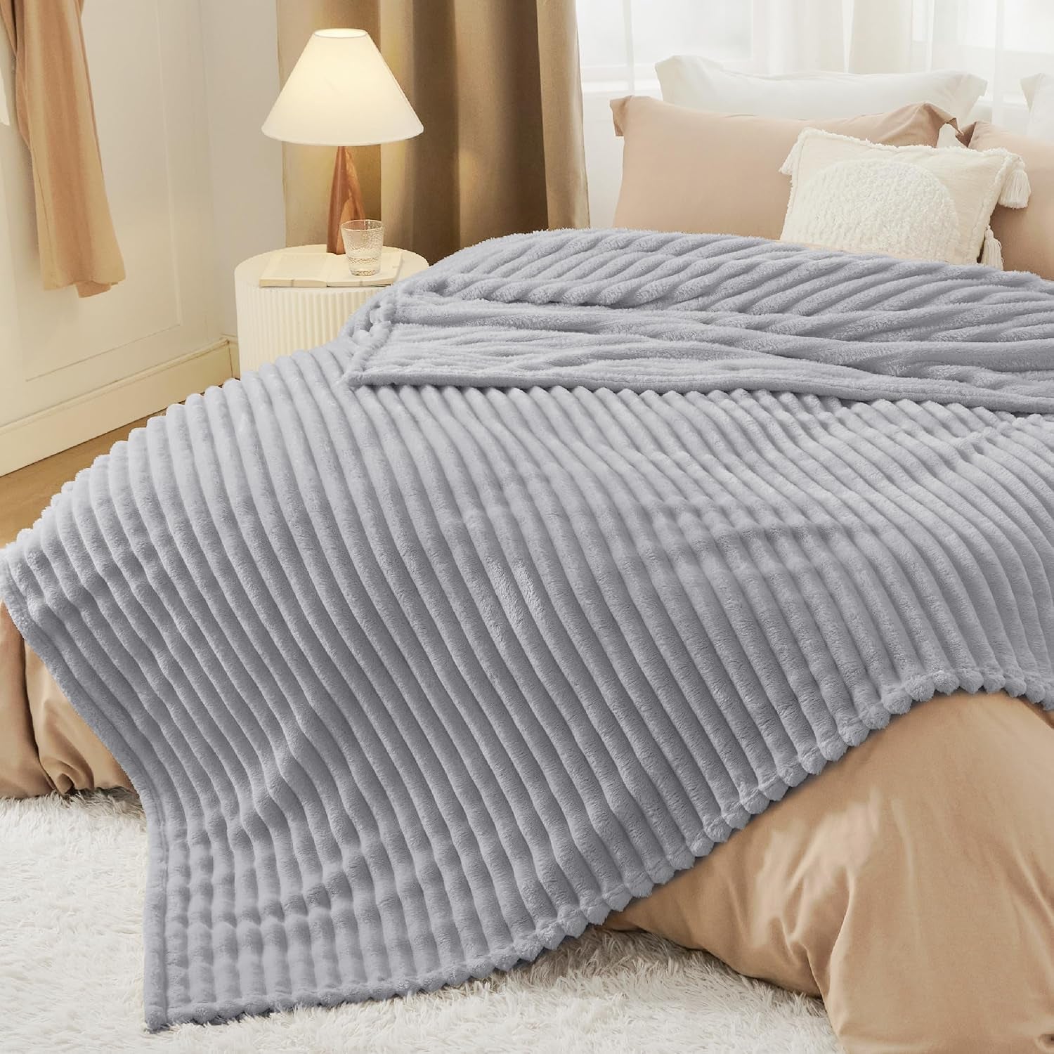 Bedsure Gentlesoft California King Size Blanket for Bed - Cozy Soft Blankets for Women, Cute Large Throws for Girls, Light Grey, 102X96 Inches