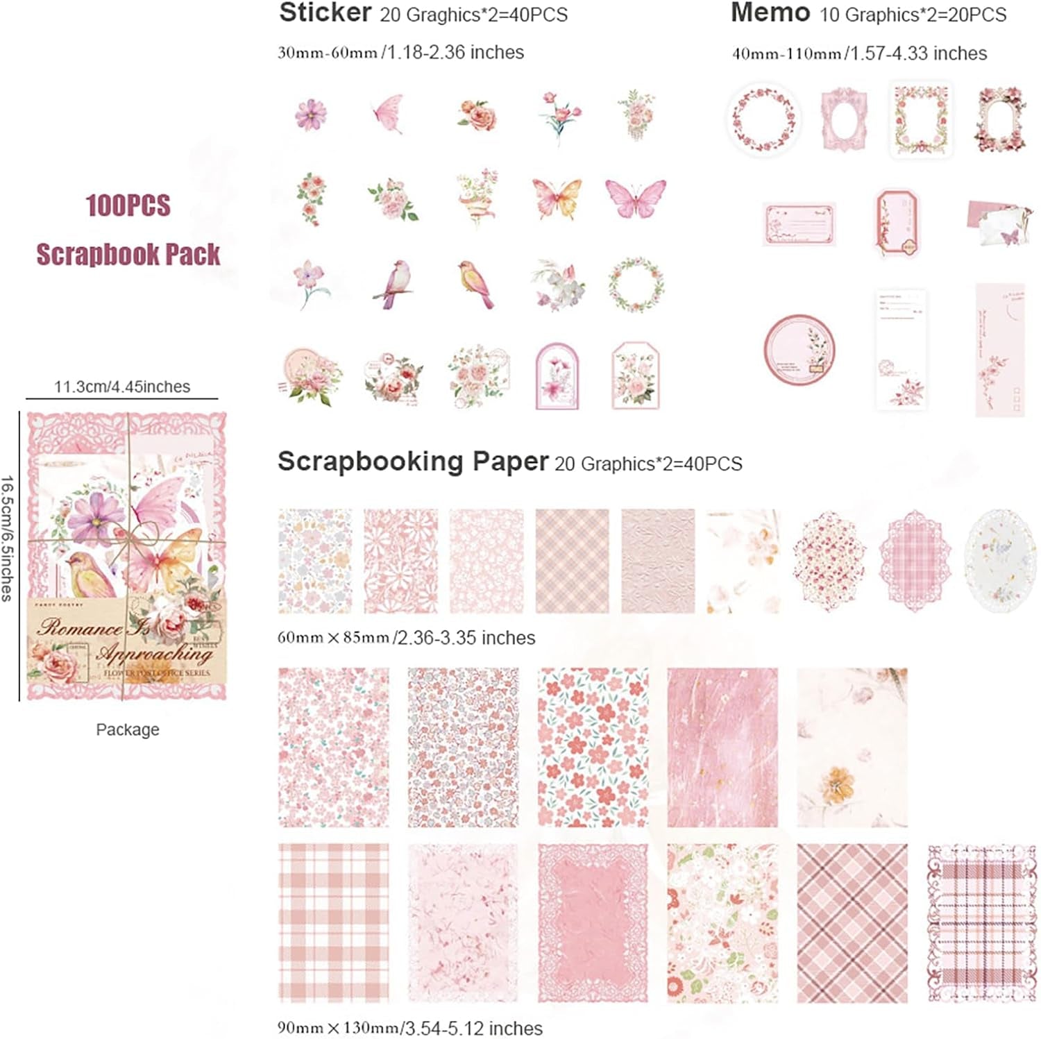 100Pcs Vintage Floral Scrapbook Paper Journaling Stickers Assorted Set, Material Paper Memo Junk Journal Supplies for Bullet Journaling Retro Crafts Planner Collage Card Album