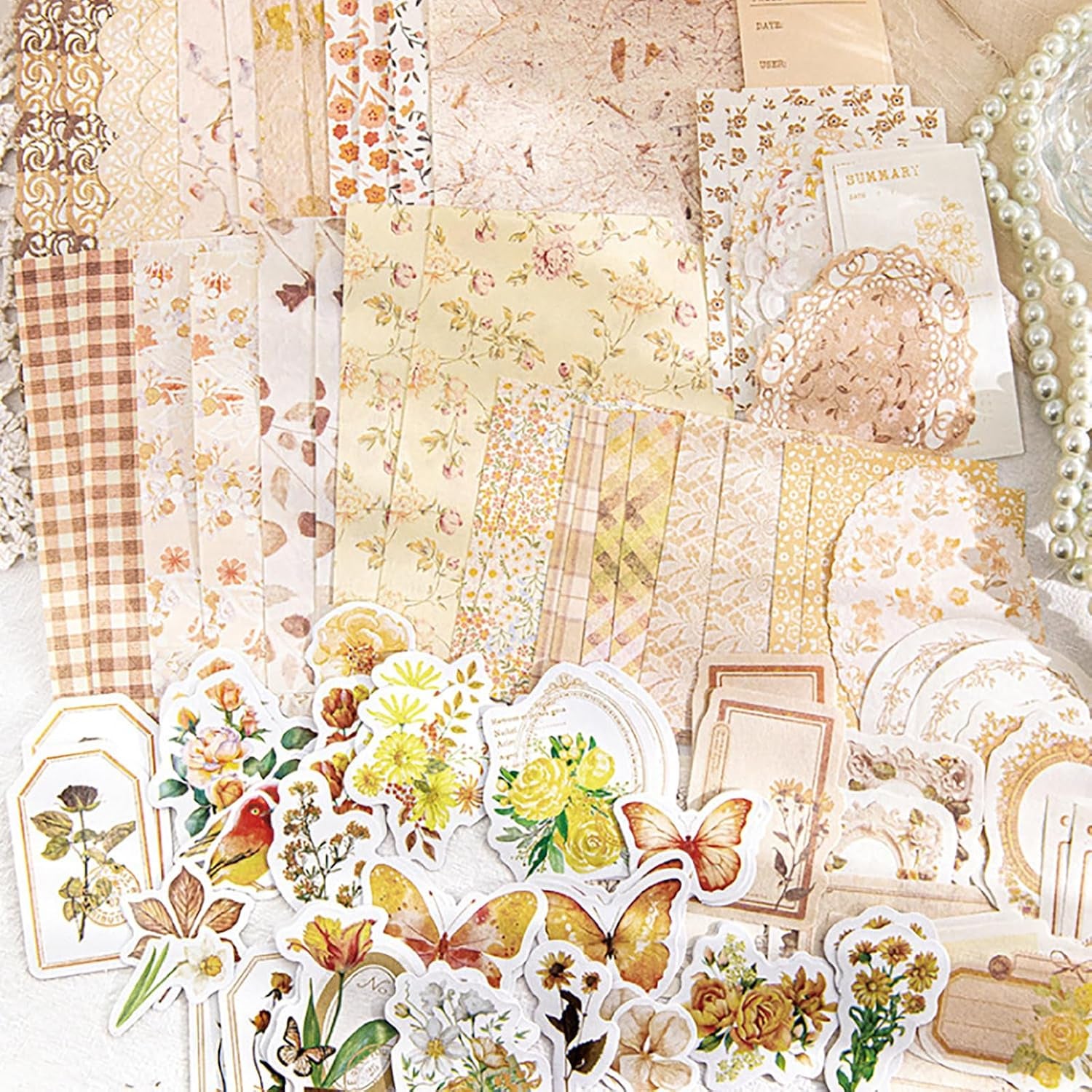 100Pcs Vintage Floral Scrapbook Paper Journaling Stickers Assorted Set, Material Paper Memo Junk Journal Supplies for Bullet Journaling Retro Crafts Planner Collage Card Album