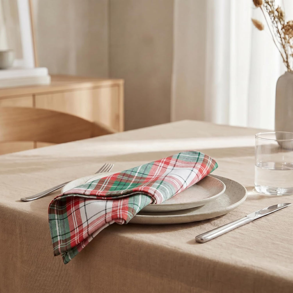 Cloth Napkins 100% Cotton Highly Absorbent Washable Reusable Premium Dinner Napkins Ideal for Gifts for Mothers Day Hotel Farmhouse Parties - Chirstmas Checks (20" X 20", Set of 12)