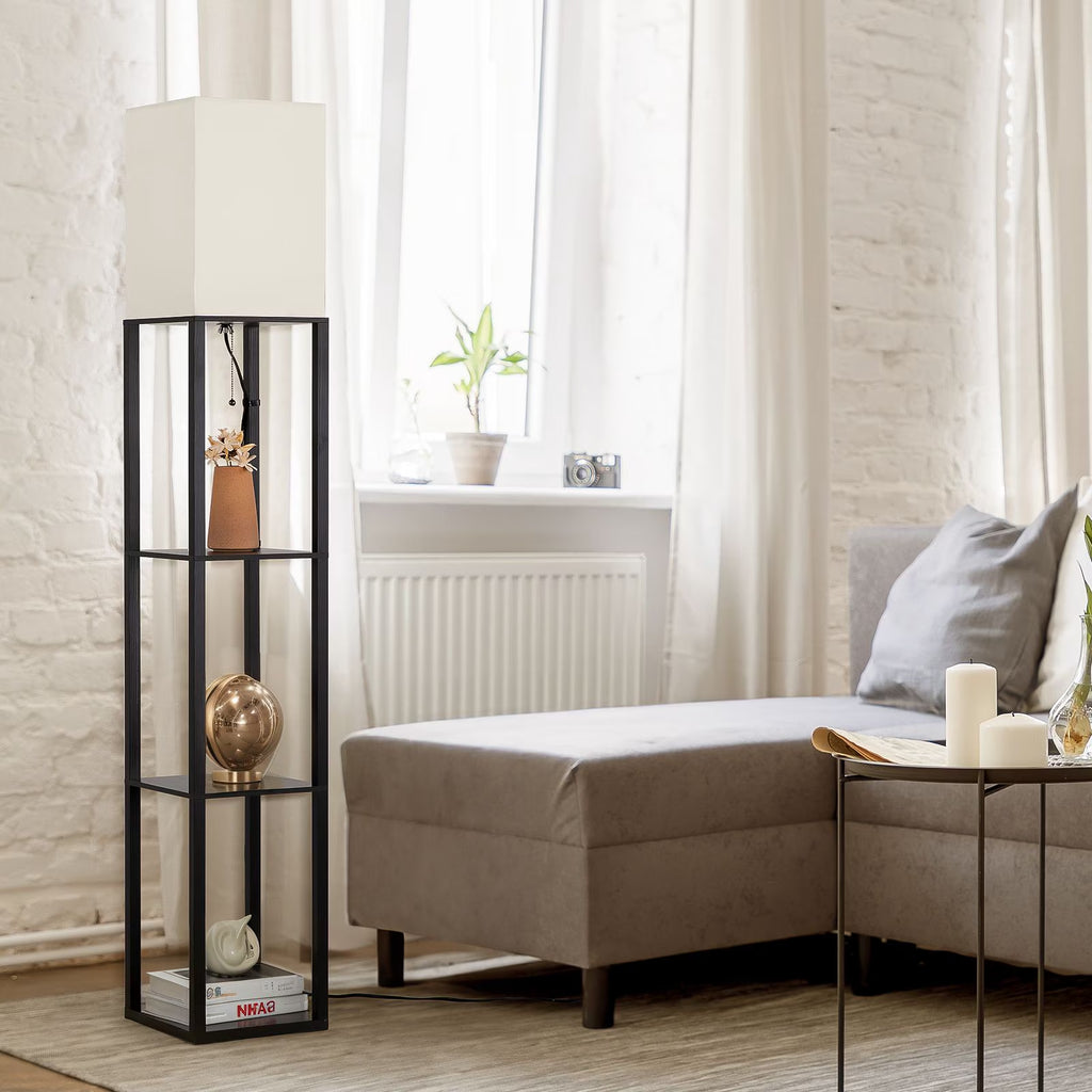 63'' Floor Lamps with Shelves, Home Standing Lamp, Include 1000 Lumens Lighting Bulbs, Shelf Floor Lamp, Black Floor Lamps for Living Room, Bedroom, Lamp with Storage Dustproof, UL Certified