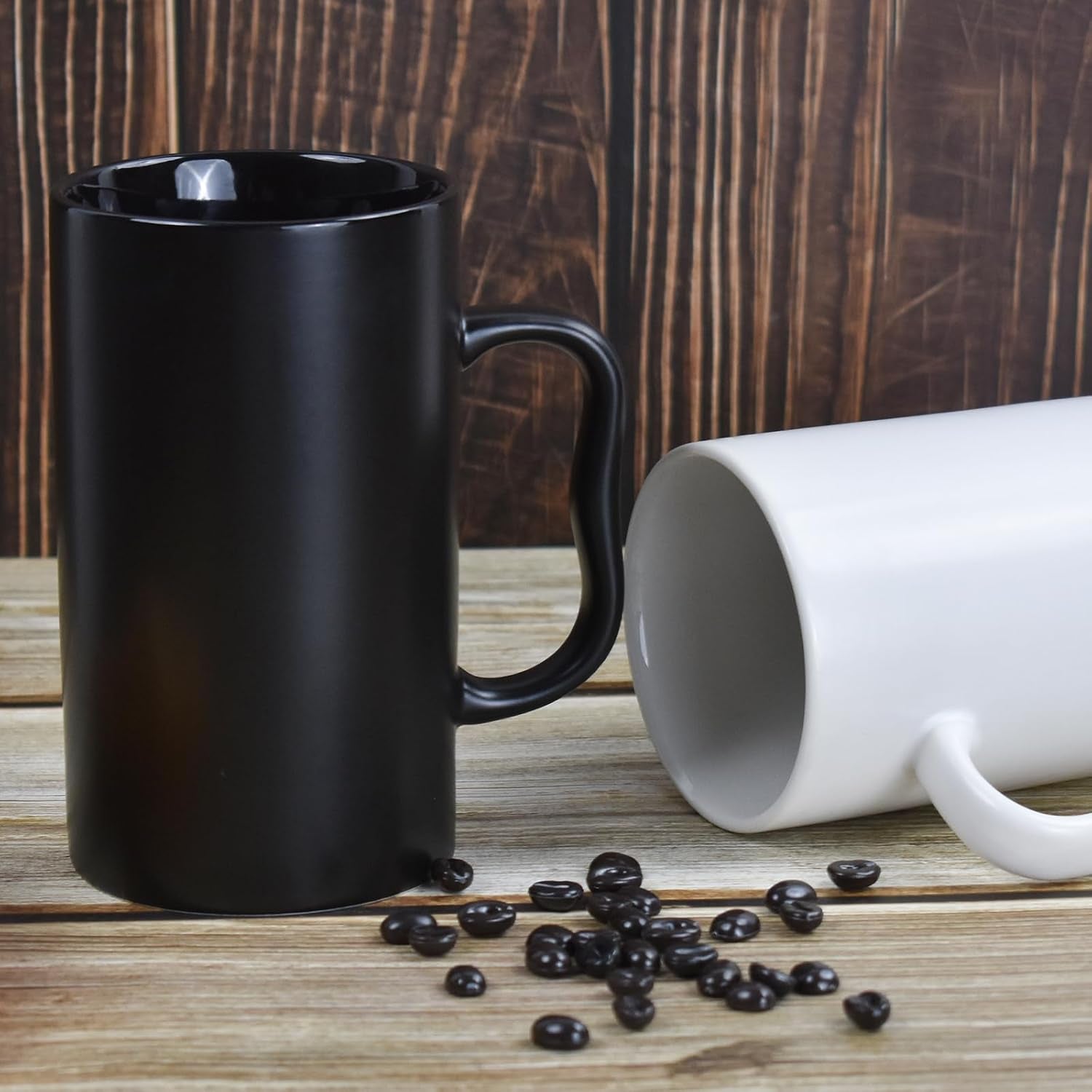 20 Oz Large Ceramic Coffee Mugs,Tall Latte Cups with Big M Handle,600Ml Oversized Bulk Beer Cappuccino,Espresso XL Porcelain Cup Set of 2 for Men and Women Gifts White