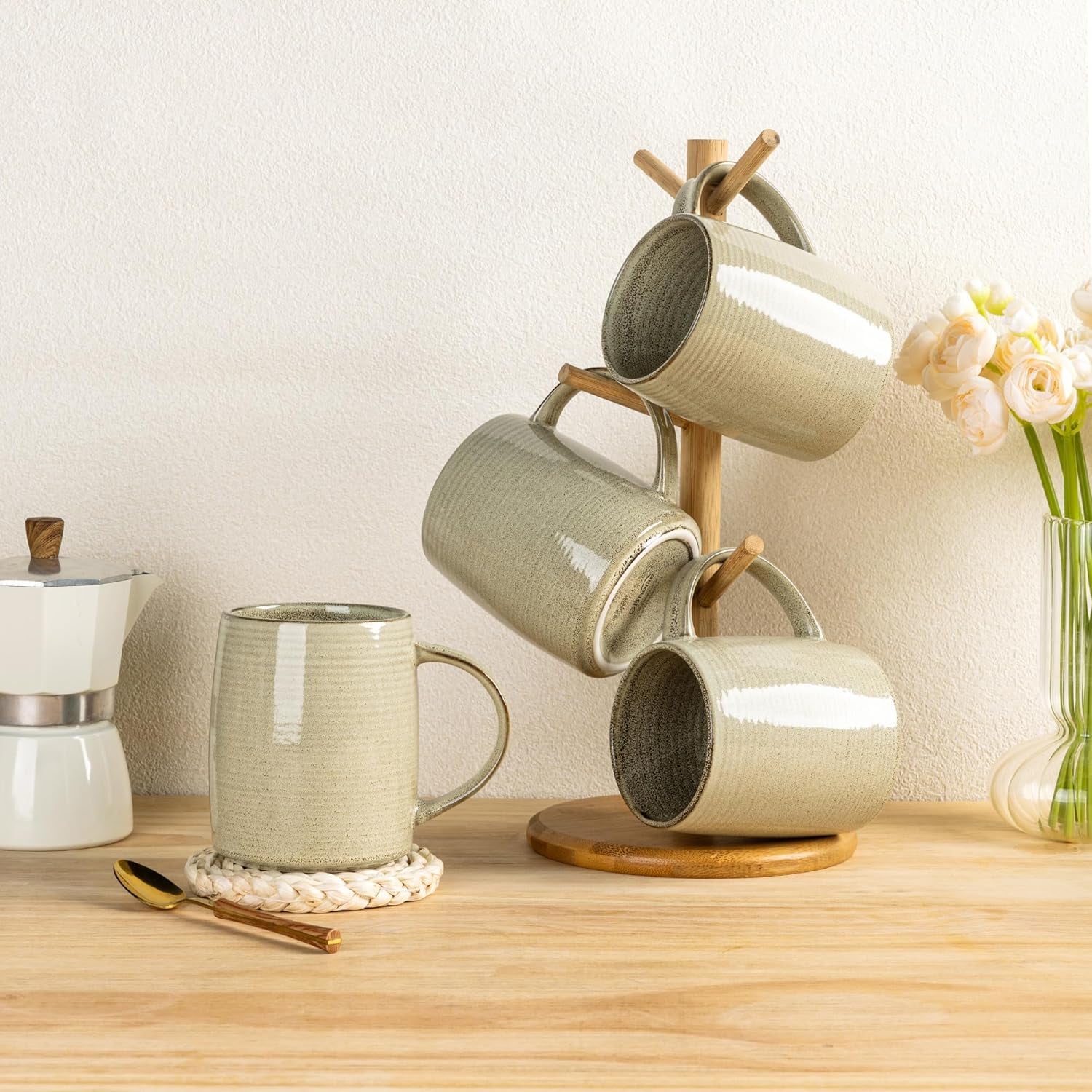 Large Coffee Mugs Set of 4, 18Oz Handmade Ceramic Coffee Mugs Set with Gradient Color for Latte/Tea/Beer/Hot Cocoa, Dishwasher & Microwave Safe, Cappuccino