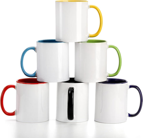 6 Packs Porcelain Sublimation Mugs, 12 OZ Blank Drinking Cups with Handles, DIY Coated Ceramic Coffee Mug Sets for Cappuccino, Tea, Milk, Latte, Hot Cocoa, Microwave and Dishwasher Safe