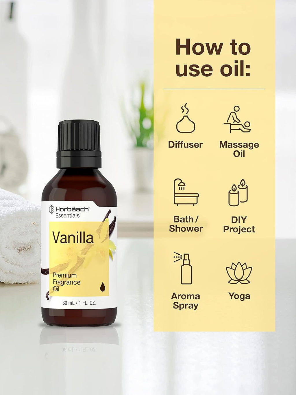 Horbaach Vanilla Fragrance Oil | 1 Fl Oz | for Candle, Perfume, Soap Making, Diffusers & Aromatherapy