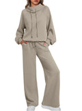 2 Piece Outfits Women Sweatsuits Drawstring Sweatshirt Lounge Sets 2025 Fall Wide Leg Sweatpants Tracksuit with Pockets
