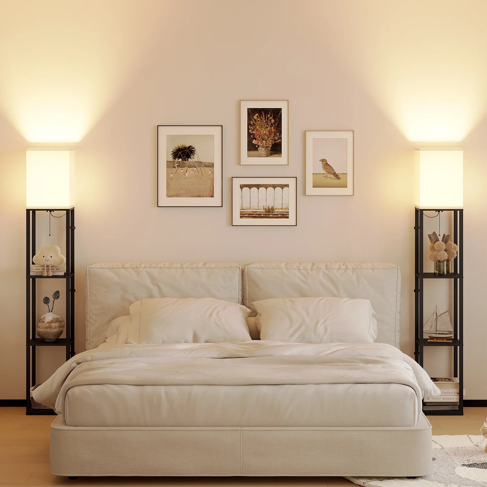 63'' Floor Lamps with Shelves, Home Standing Lamp, Include 1000 Lumens Lighting Bulbs, Shelf Floor Lamp, Black Floor Lamps for Living Room, Bedroom, Lamp with Storage Dustproof, UL Certified
