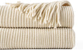 Beige Throw Blanket for Couch, Soft Chenille Knit Throws with Tassels for Home Decor, White Cream Throws for Bed Couch Cover, 60"X80"