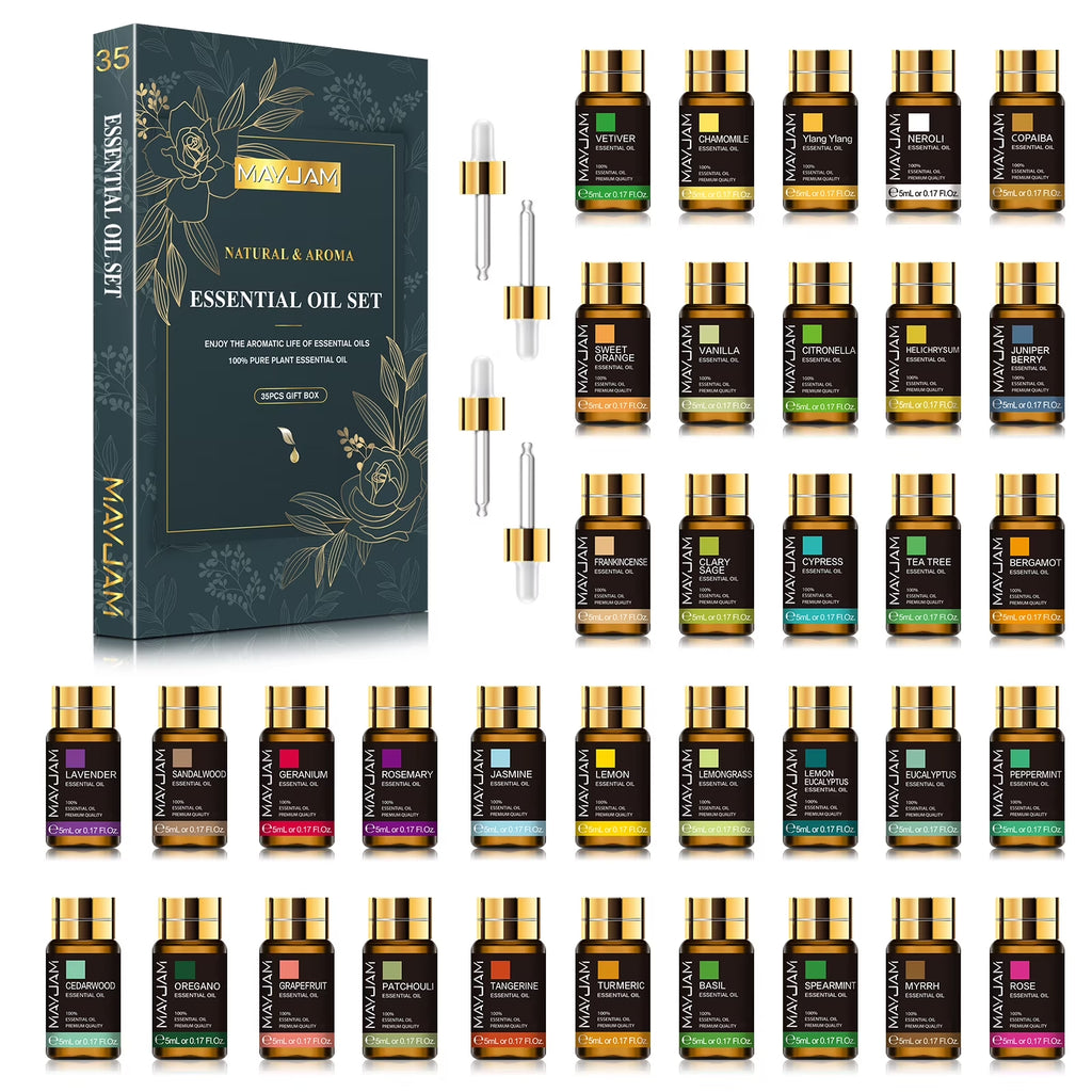 35X5Ml Essential Oils Set for Diffusers, Humidifiers, Massages, Aromatherapy, Candle Making, Skin & Hair Care