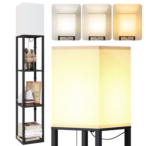 63'' Floor Lamps with Shelves, Home Standing Lamp, Include 1000 Lumens Lighting Bulbs, Shelf Floor Lamp, Black Floor Lamps for Living Room, Bedroom, Lamp with Storage Dustproof, UL Certified