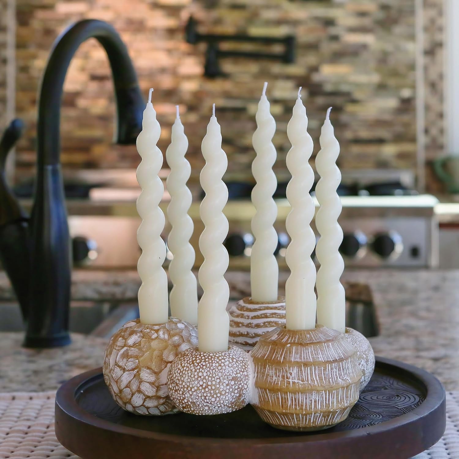 2-In-1 Gold Candle Holder Centerpiece for 6 Candles – Tealight & Taper Candle Holder, Gold Table Decor for Dining Room, Coffee Table, Boho, Rustic or Modern Home Decor