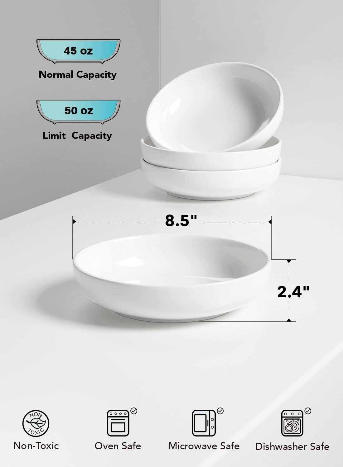 Pasta Bowls Set 45 Oz Large Ceramic Serving Bowls for Salad Soup Noodles