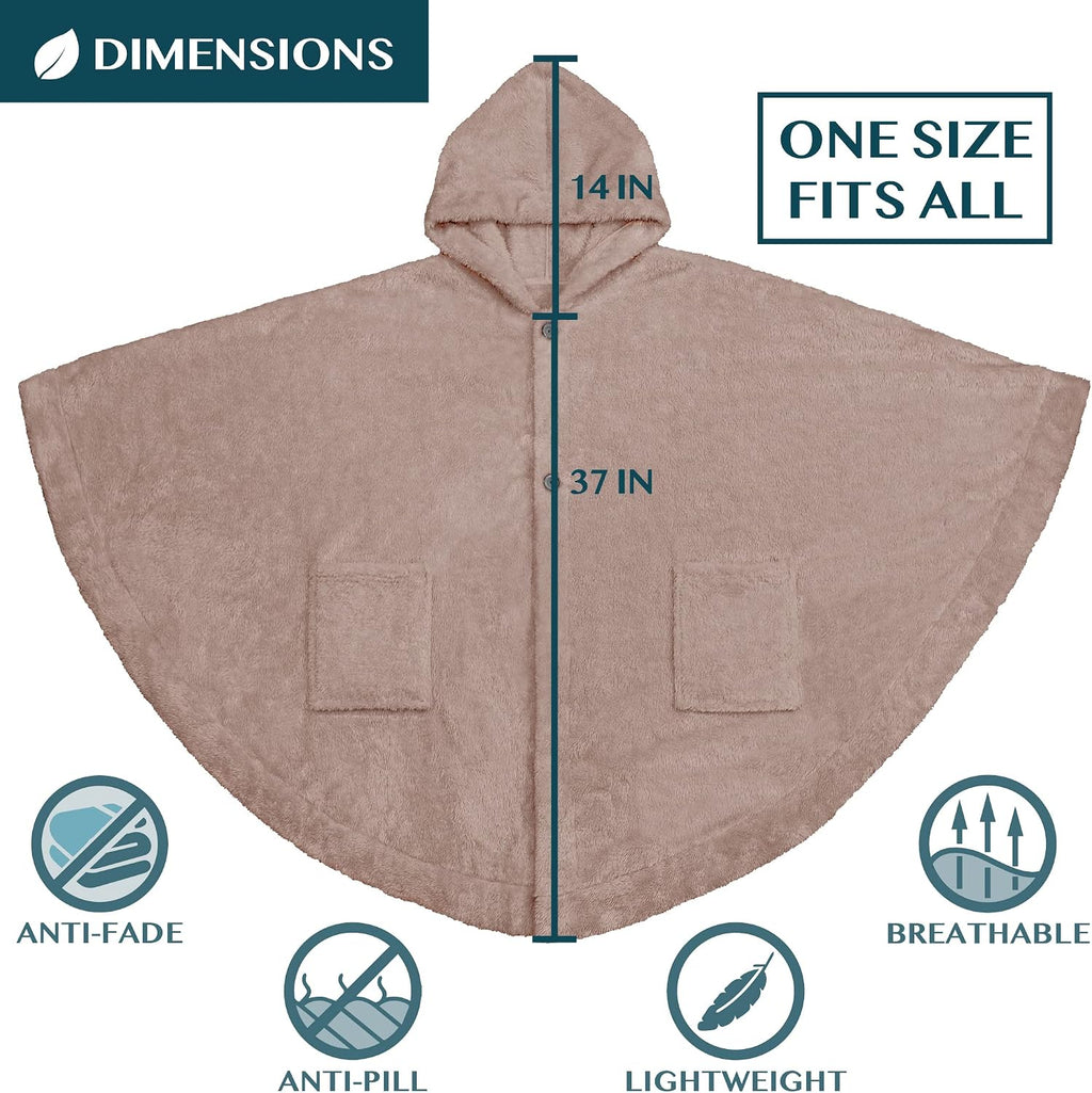 Hooded Blanket Poncho for Women, Wearable Sherpa Fleece Wrap with Pockets, Cozy Shawl Gift for Mom Grandma Wife