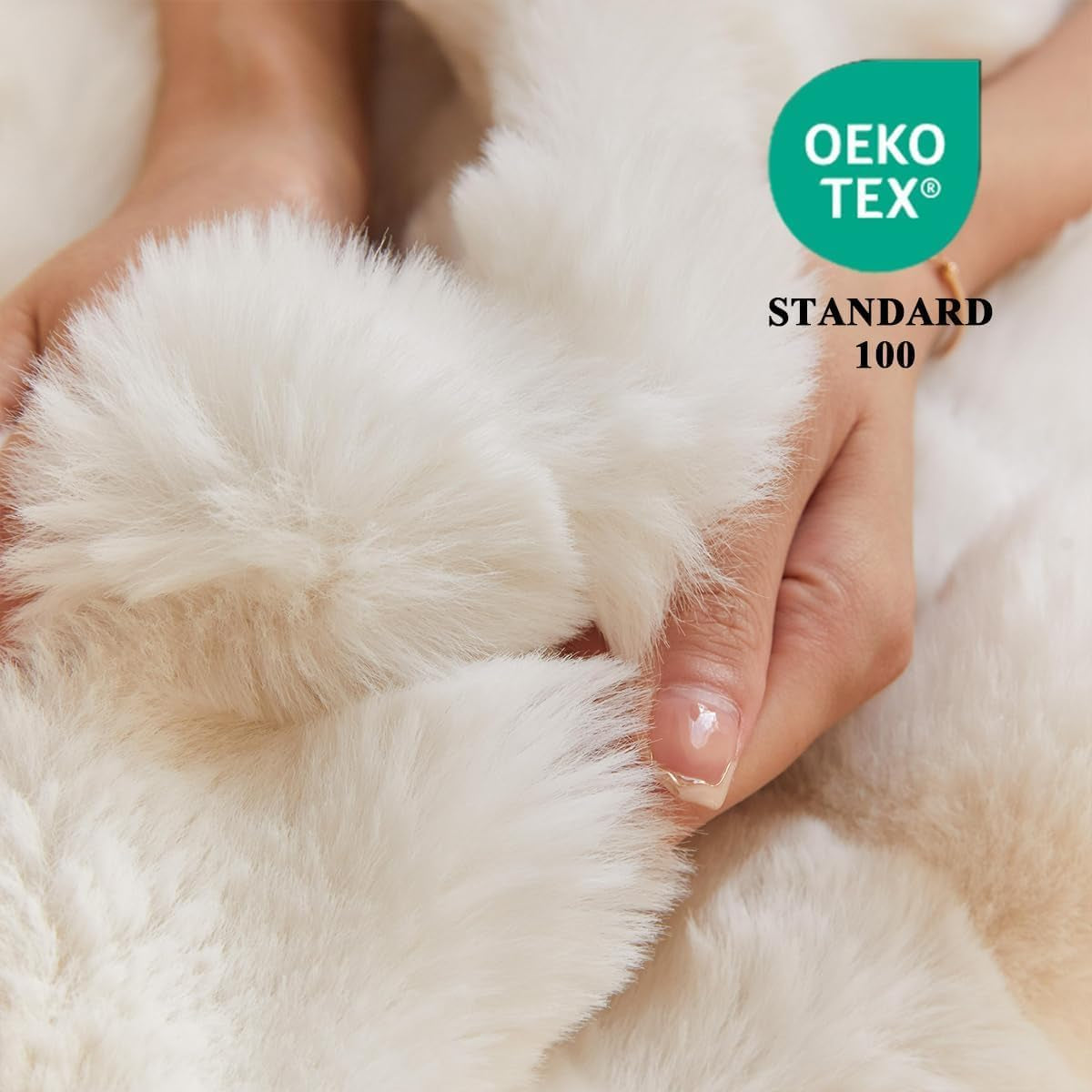 Faux Fur Throw Blanket for Couch Cozy Plush Bubble Blankets Soft Fluffy Thick Rabbit Fur Blankets for Sofa Bedroom Living Room (Cream White, 60"X80")