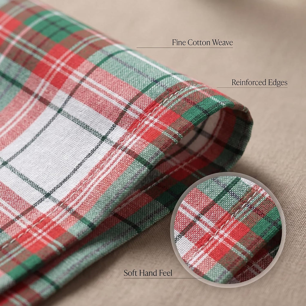 Cloth Napkins 100% Cotton Highly Absorbent Washable Reusable Premium Dinner Napkins Ideal for Gifts for Mothers Day Hotel Farmhouse Parties - Chirstmas Checks (20" X 20", Set of 12)
