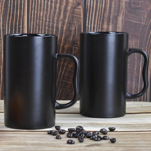 20 Oz Large Ceramic Coffee Mugs,Tall Beer Cups with Big M Handle,600Ml Oversized Bulk Porcelain Latte Cappuccino Espresso XL Cup Set of 2 for Men and Women Gifts Black
