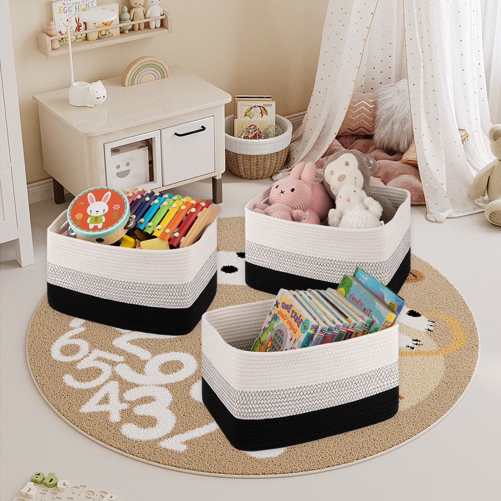 Storage Basket, Laundry Basket 3 Pieces, Woven Baskets for Storage for Toys, Towel