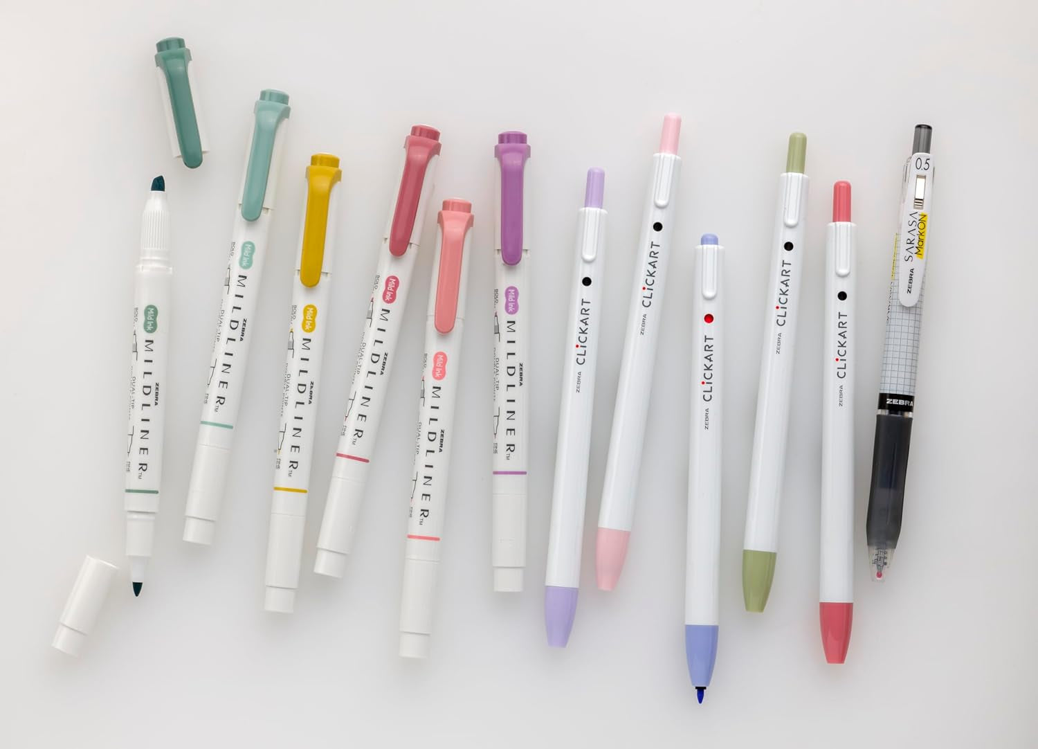 Journaling Set, MILDLINER, Clickart & SARASA, Assorted, 12-Pack | Includes 6 MILDLINER Highlighters, 5 Clickart Felt Tip Pens & 1 SARASA Markon Pen, Ideal for Bible Study & Note-Taking (14012