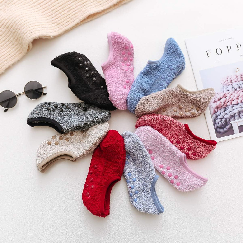 Cozy Winter Fuzzy Women Socks Grip Slippers Fluffy House Non Skid Microfiber Socks