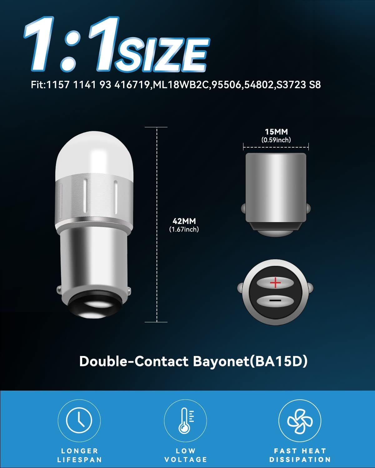 1076 LED Bulb BA15D 90 1176 1142 1004 for Landscape RV 10-30V AC/DC | 3000K Warm White 2Pack, Bi-Polar Dimmable,No Flicker, Desk Lamps Patio Pathway Lights Marine Boat Camper or Trailer Lighting